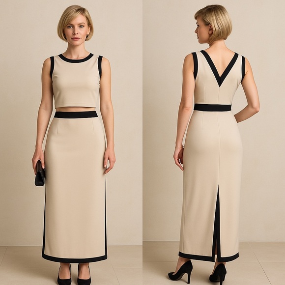 Elegant Cream and Black Women's Skirt and Top - Picture 1 of 5